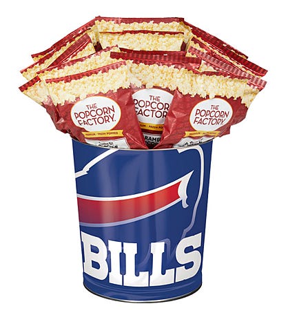 Buffalo Bills Popcorn Tin with 15 Bags of Popcorn